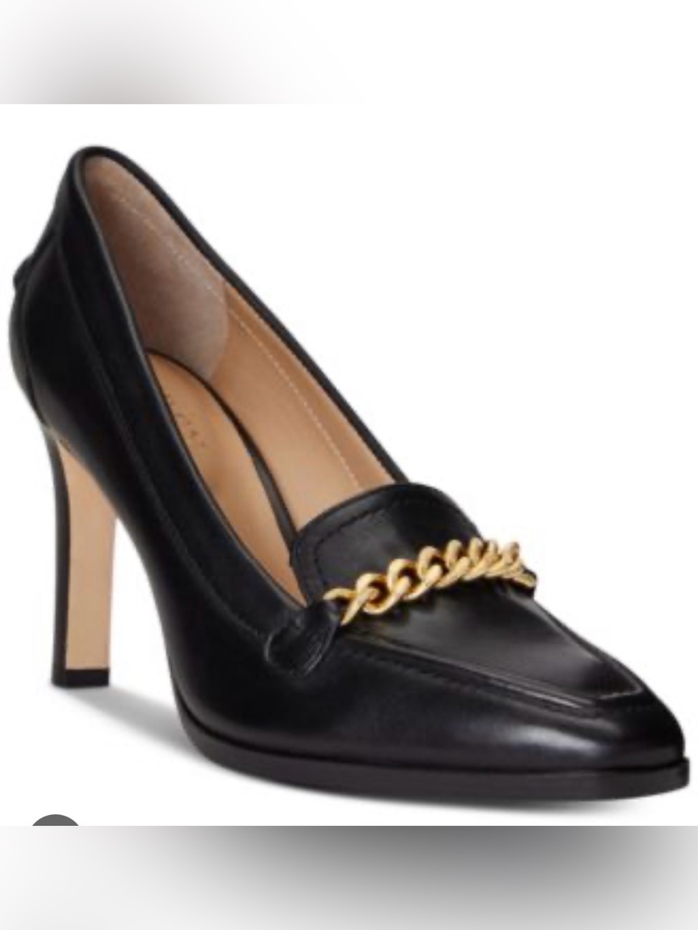 Ralph Lauren Black Leather Chain-Trim Pump 8